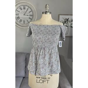 Old Navy Womens Off The Shoulder Smocked Floral Top Size M Peasant Cottagecore